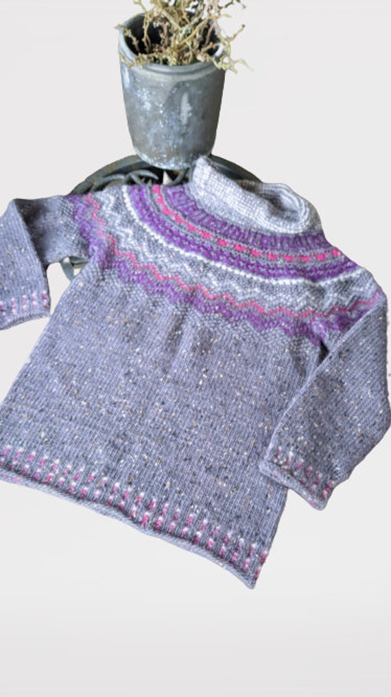 Vintage icelandic sweater girl teenager grey hand… - image 2