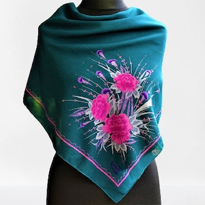 Foulard vintage rose rose floral femmes accessoire années 80 cadeau pour elle