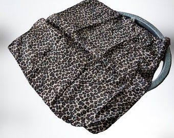 Vintage silk brown scarf leopard black small size thin