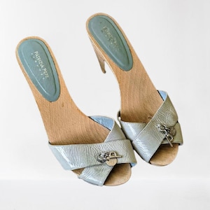 Vintage grey mules clogs leather shoes women wood leather Patrizia Pepe Size 39 EU/ 8.5 US/ 6 UK