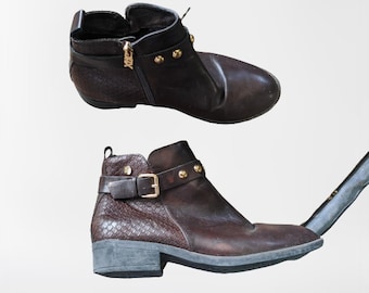 Vintage dark brown ankle boots shoes women leather Size 39 EU/ 8.5 US/ 6 UK