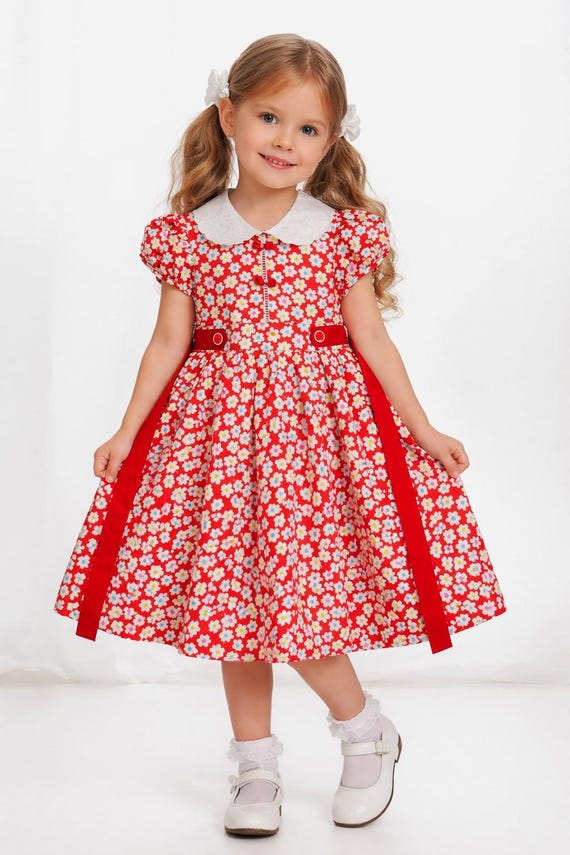 red summer dress with white flowers Cute Red and White Dress - Tiered Mini Dress - Short Sleeve Dress