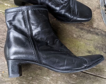 Zwarte vintage enkellaarzen dames leer 1960-stijl lage hak Clarks maat 5,5 UK/ 38 EU/ 7,5 US
