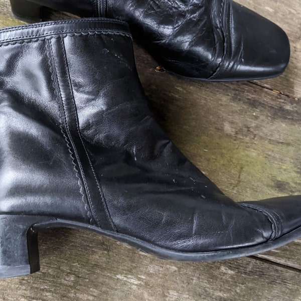 vintage check and leather ankle boots