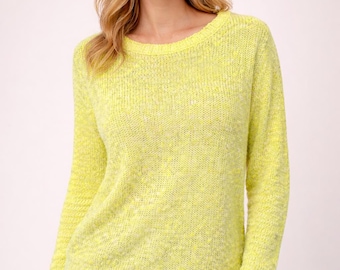 Yellow neon vintage sweater women pullover cotton Size L