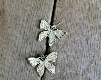 Earrings butterfly vintage white metal accessory drop