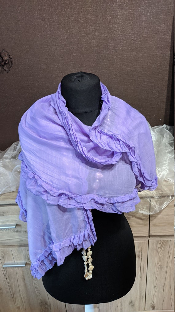 Vintage purple lilac scarf ruffled women summer w… - image 2