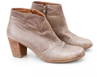 Vintage beige ankle boots shoes leather grey women MEXX medium heels Size 37 EU/ 6.5 US/ 4 Uk