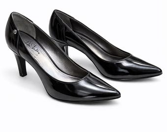 Zwarte vintage hakken schoenen pumps dames leer maat 5 VK/ 37 EU/ 6,5 VS