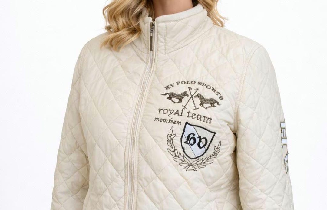 Vintage HV POLO SPORTS Jacket White Gold Embroidered 70s