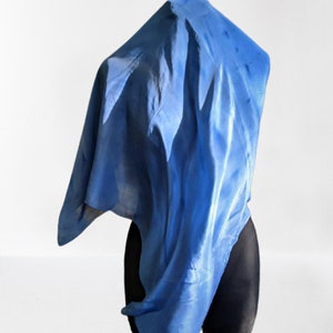 Blue silk scarf hand made unisex batik Christmas gift for her him