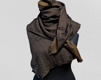 Brown wool silk thin scarf men unisex Christmas gift