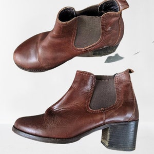 Bruine vintage enkellaars schoenen vrouwen lederen medium hakken chelsea Maat 37 EU / 4 UK / 6.5 US