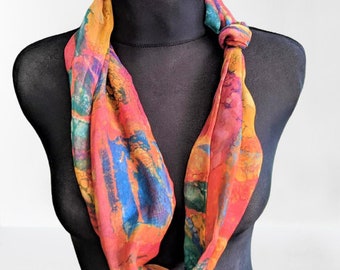 Vintage scarf neck accessory necklace brown red orange yellow autumn colors women gift for her