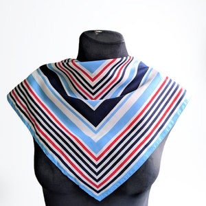 Vintage scarf blue geometric red white small size unisex gift
