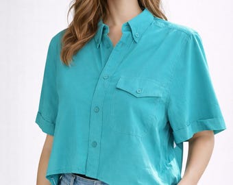 Blusa verde menta vintage para mujer, camiseta asimétrica, regalo para ella