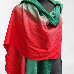 Vintage scarf red green shawl wrap women gift for her