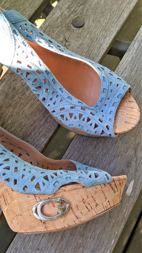 Vintage sandals open shoes pumps suede leather bl… - image 3