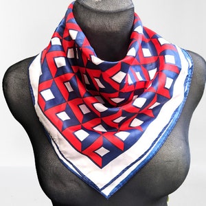 Vintage blue red white geometric scarf made in Japan