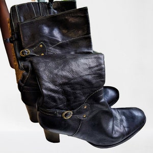 Zwarte zachte leren knielaarzen vrouwen hakken vintage Maat 40 -41 EU / 9- 9.5 US / 6.5 -7 UK