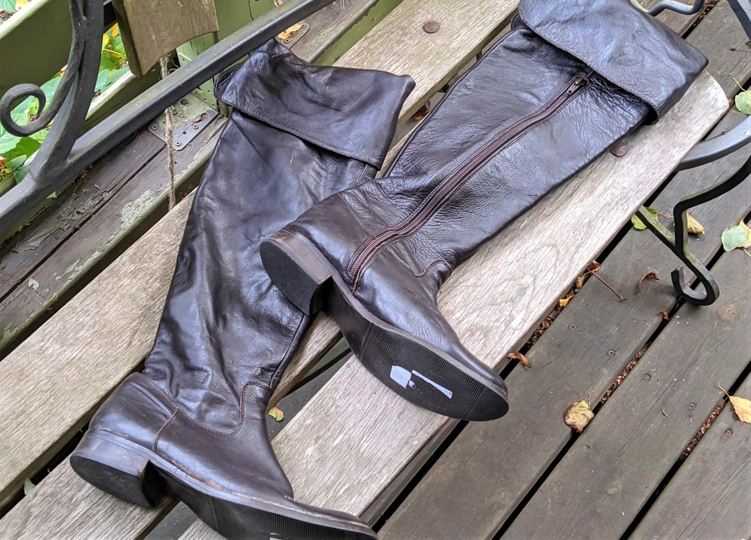Brown Vintage Over Knee Boots Leather Women Shoes Botforts Etsy
