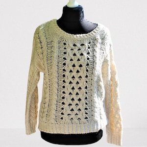 Vintage Pullover Pullover gestrickt weiß Elfenbein Frauen Größe L