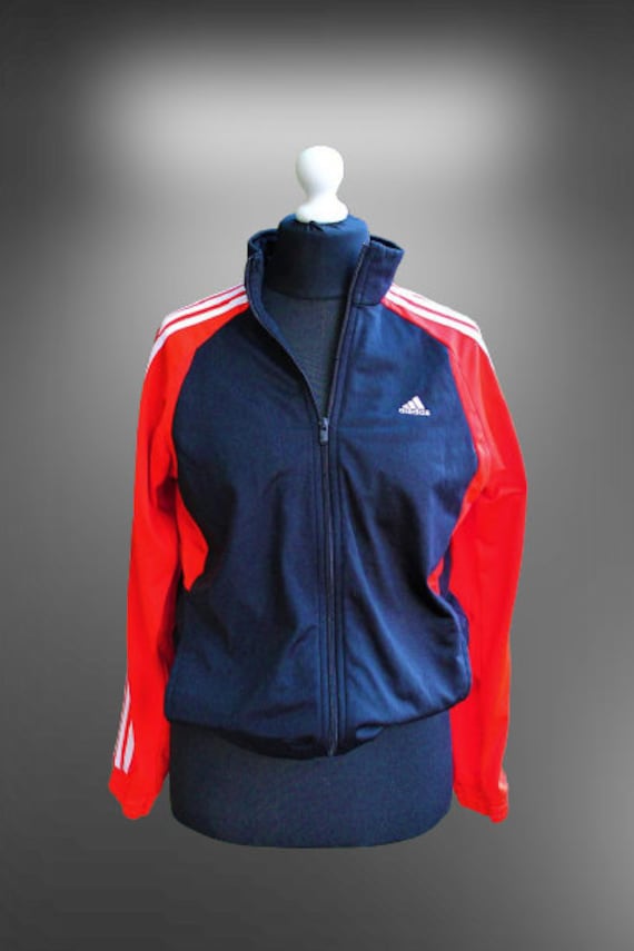Vintage Adidas Jacket Sport Black Red With Zipper -