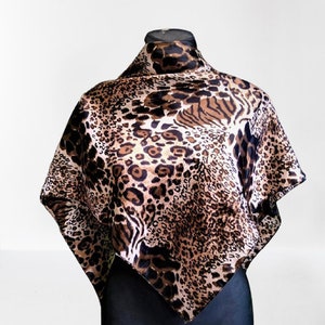 Vintage brown black scarf satin fur imitation leopard gift for her