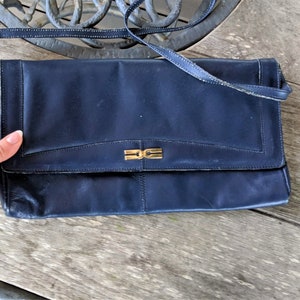 Blue vintage women bag shoulder bag with stripe leather 1970