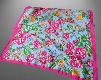 Vintage scarf floral pink small size women summer green