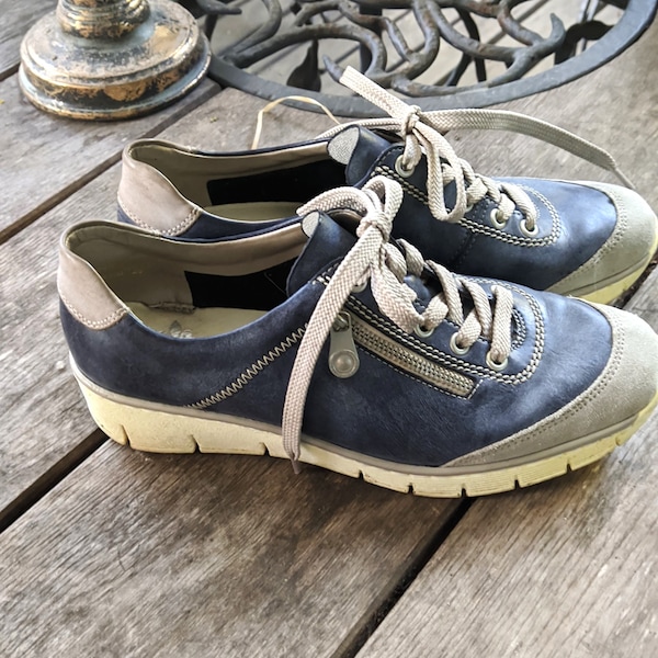 Vintage Damen Schuhe Turnschuhe grau blau Rieker Leder bequem Größe 40