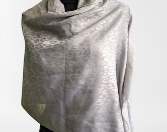 Silver vintage scarf grey women shawl wrap Christmas gift for her