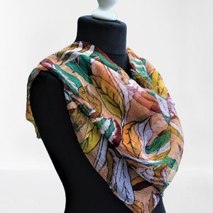 Scarf brown vintage leaf floral green yellow accessory summer