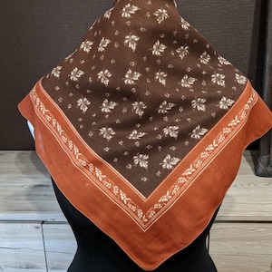 Vintage brown scarf bronze women floral gift for her
