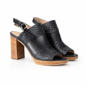 Black mules heels shoes leather women vintage brown sandals clogs Paola Ferri Size 37 EU/ 6.5 US/ 4 UK made in Italy