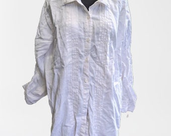 Vintage white linen tunic blouse top women summer shirt button down tees NEW Size XXL