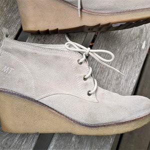 Grijze suède leren laarsjes schoenen vrouwen veter vintage pltaforms Maat 39 EU / 8.5 US / 6 UK