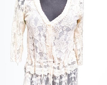 Vintage blouse off white milk lace women top size M