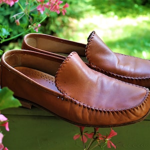 Brown leather shoes loafers men vintage summer gift for him Size 40 EU/ 6.5 UK/ 9 US