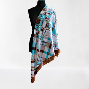 Scarf vintage women brown blue squared beige big size accessory glitter gift for her