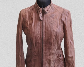 Vintage leather jacket women brown Size M