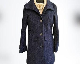 Vintage dark blue coat women jacket wool Size M