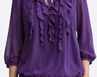 Lila Bluse Frauen Vintage Rüschen Top Gr. 42 M