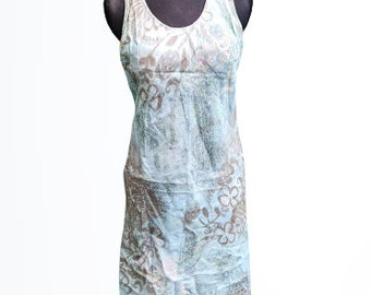 Vintage linen dress blue sleeveless women size S XS