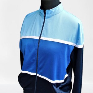 Vintage blue blocked jacket men sport 80s Size 52 XL