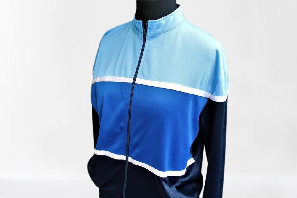 ヴィンテージ ブルー ブロック ジャケット メンズ スポーツ 80 年代