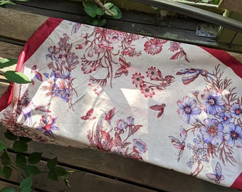 Vintage scarf silk extra thin pink white floral women summer gift for her