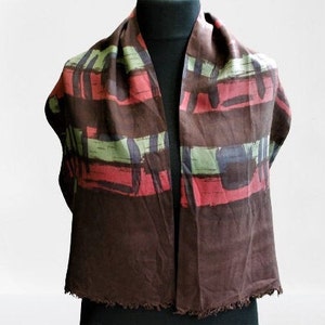 Brown abstract vintage scarf green pink silk men gift for him