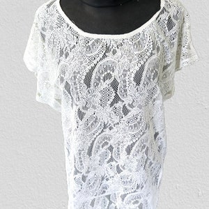 White lace blouse top tunic nightgown beach women Size M L