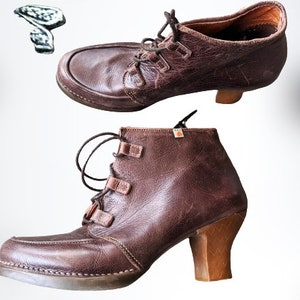 Brown vintage shoes ankle boots medium heels leather women laced ART Size 40 EU/ 9 US/ 6,5 Uk image 1